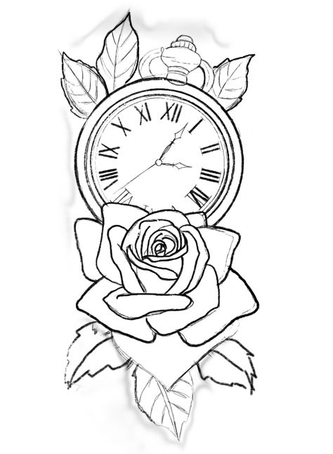 Girly Hand Tattoos, Tattoo For My Son, Clock And Rose Tattoo, Rose Tattoo Stencil, Watch Tattoo Design, Cross Drawing, Rose Drawing Tattoo, Rose Tattoos For Men, Band Tattoo Designs