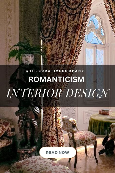 Immerse yourself in the allure of Romanticism with our latest interior design inspiration! Explore the history of this influential movement and infuse your space with nature, rich fabrics, charming color palettes, vintage touches, and soft lighting. Elevate your home decor with timeless elegance! romanticism | romance | interior design | interior designer | history | home inspo | design inspo | vintage | lighting | floral | feminine | bedroom | interior design style Romanticism Art Aesthetic, Interior Design Styles Guide, Types Of Interior Design Styles, Romanticism Art, Interior Design History, Different Interior Design Styles, Art Aesthetics, Feminine Bedroom, Latest Interior Design