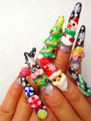 Christmas stiletto nails Crazy Nail Art, Stiletto Nail Art, Diva Nails, Sweater Nails, Japanese Nail Art, Christmas Nail Art Designs, Crazy Nails, Japanese Nails, Flower Nail Art