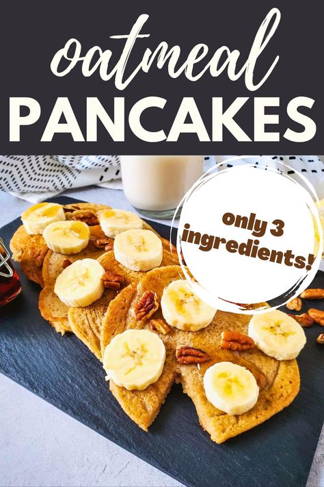 Want to whip up a batch of pancakes that are as simple as possible? Introducing the ultimate 3 ingredient pancakes recipe! Made with just banana, oats, and milk, these pancakes are a game-changer for breakfast or snack time. You won't believe how delicious and fluffy they turn out. So, are you ready to give them a try? Click over to get the easy recipe now! Three Ingredient Pancakes, 3 Ingredient Pancakes, Oatmeal Pancakes Recipe, Pancake Calories, Pancake Recipe Easy, Oatmeal Pancakes, Gluten Free Pancakes, Banana Oats, Homemade Pancakes