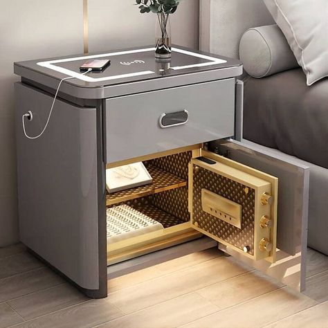 This table features built-in USB ports and a wireless charger so you can keep all your devices juiced up without having to hunt for outlets or deal with tangled cords. Image credit: INSTAGRAM @BO7_HOMEGADGETS Sneaky Storage, Side Table For Bedroom, Bedroom Nightstands, Color Led Lights, Hidden Safe, Side Tables For Bedroom, Safe Internet, Foldable Furniture, Table For Bedroom