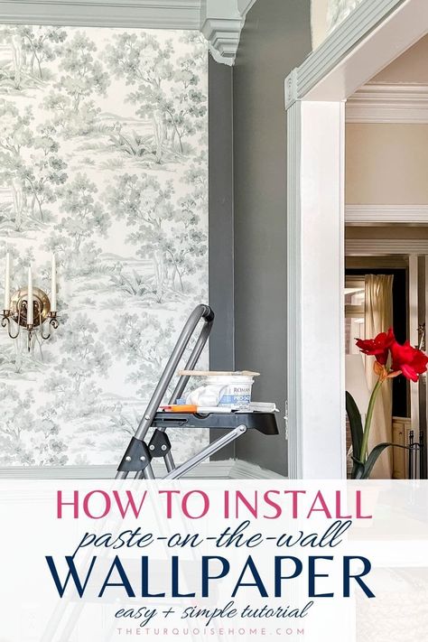 How to Install Wallpaper (paste-on-the-wall) Basic Dining Room, Installing Wallpaper, Bathroom Wall Coverings, Hanging Wallpaper, Install Wallpaper, Wall Outlet Covers, Room Details, Wallpaper Project, Wallpaper Roller