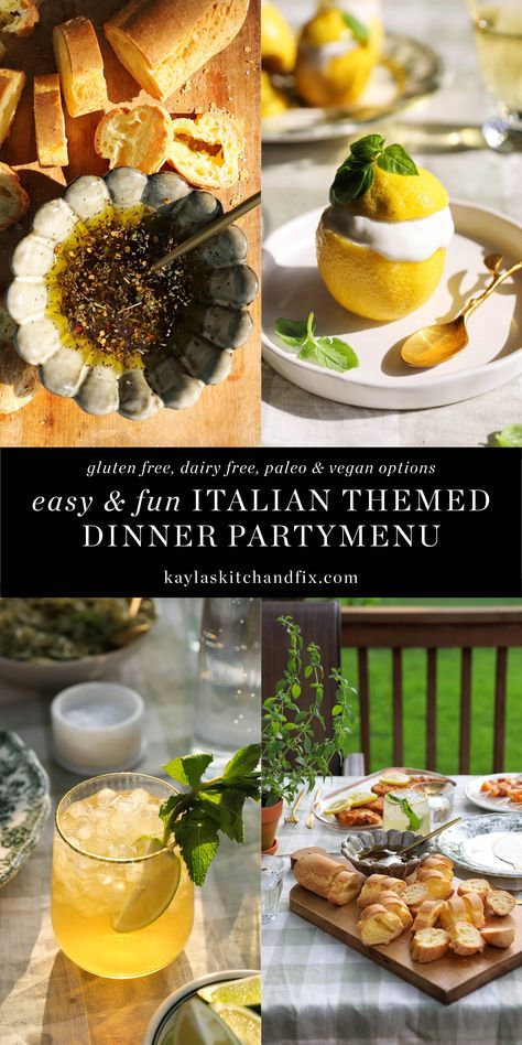 Fun Italian Recipes, Essen, Italian Inspired Dinner Table, Impressive Dinner Party Menu Ideas, Greek Inspired Dinner Recipes, 80s Dinner Aesthetic, Italian Theme Christmas Dinner, Italian Summer Dinner Party Recipes, Dinner Party Theme Menu Ideas