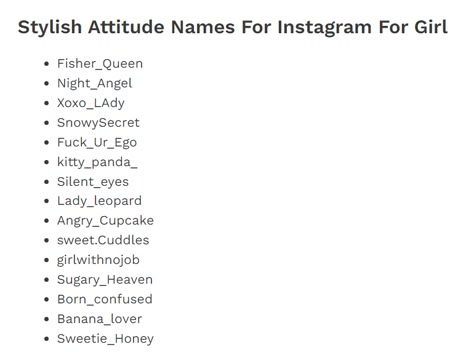 Stylish Attitude Names For Instagram For Girl New Names For Insta Id, Insta Username Without Name, Best Insta Id Names, Stylish Name For Instagram Id, Profile Names Ideas Instagram, Username For Snapchat Ideas, Ig Username Ideas Without Your Name, User Name For Instagram Girl, Username For Snap