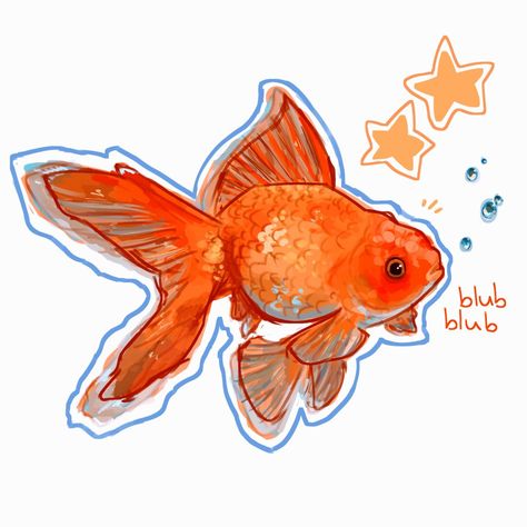 Goldfish Png Aesthetic, Birds Simple Drawing, Symbolism Drawing Ideas, Goldfish Aesthetic Art, Koi Fish From The Side, Marine Animals Illustration, Cute Aquarium Drawing, Cat With Fish In Mouth Drawing, Goldfish Drawing Reference