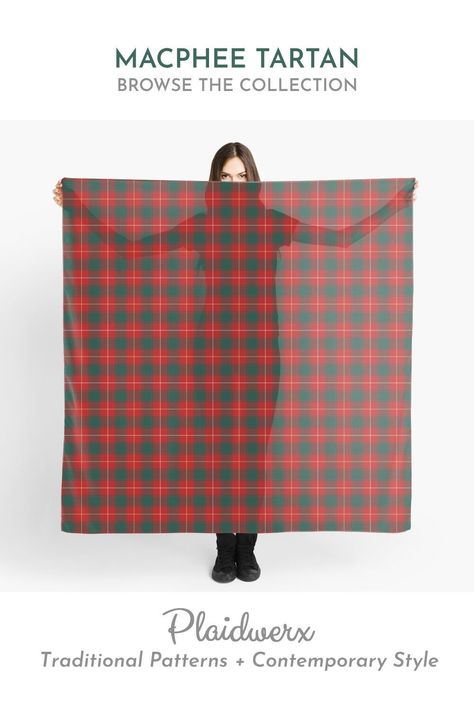 Large square scarf in the family tartan of Clan MacPhee and MacFie. Irish Tartan, Large Square Scarf, Tartan Scarf, Scottish Plaid, White Accents, Pet Mat, Pet Bandana, Cloth Napkins, Square Scarf