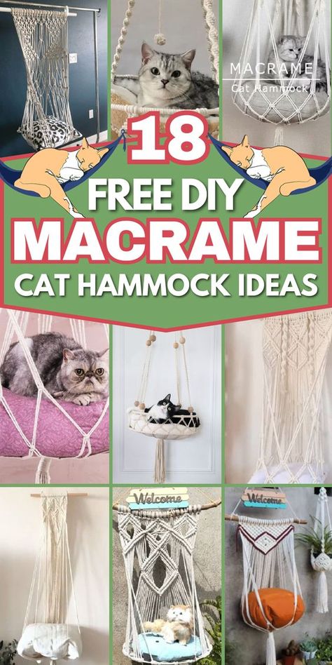 Create a comfy spot for your cat with these DIY hammock projects. Simple and stylish! Kitty Hammock Diy, Cat Hammock Macrame Diy, Macrame Cat Hammock Pattern Free, Diy Cat Hammock Easy, Macrame Cat Bed Free Pattern, Macrame Cat Hammock Tutorial, Pancake Craft, Cat Hammock Pattern, Cat Hammock Diy