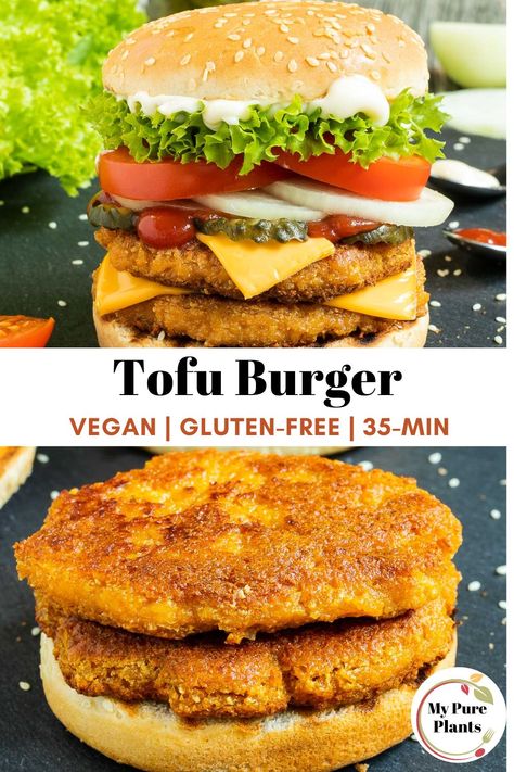 Frozen Tofu, Resep Vegan, Tofu Recipes Healthy, Vegan Burger Recipe, Tofu Burger, Tofu Recipes Vegan, Veggie Burgers Recipe, Tofu Dishes, Vegan Main Dishes