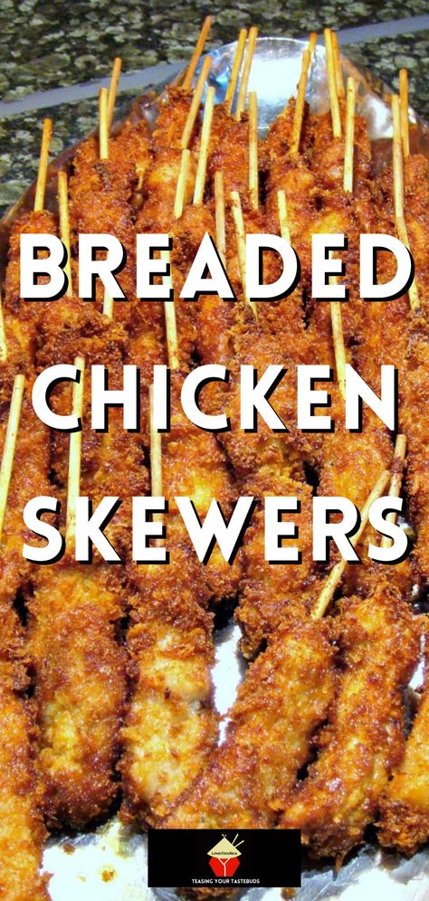 Breaded Chicken Skewers, Chicken Appetizers Easy, Homemade Fried Chicken, Chicken Skewer Recipe, Chicken On A Stick, Skewer Appetizers, Chicken Snacks, Chicken Appetizers, Skewer Recipes