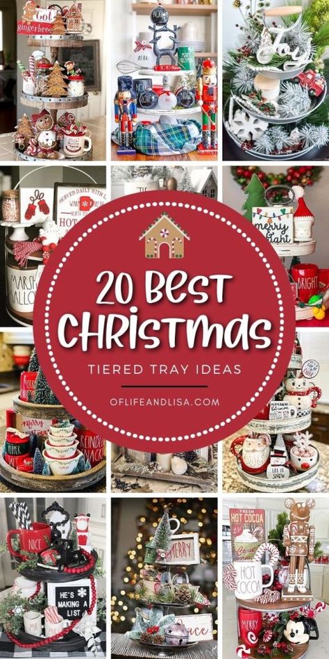 Decorating Tiered Trays For Christmas, 3 Tier Stand Christmas Decor, Christmas Tiered Tray Ideas, Alt Diy, Tiered Tray Ideas, Christmas Tray Decor, Christmas Trays, Tiered Tray Christmas, Christmas Vignette