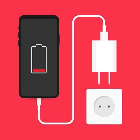 Electric Socket, Mobile Charging, Vector Technology, Low Battery, Charger Adapter, Flat Illustration, Phone Charger, Premium Vector, Smartphone