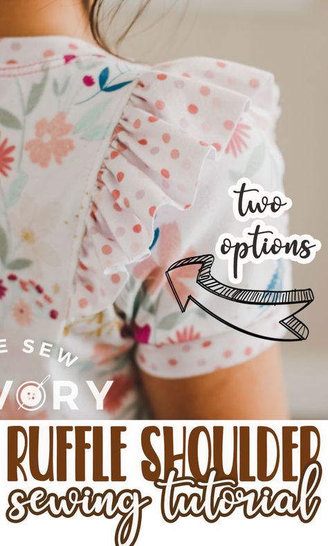 Learn how to add ruffles to a shoulder two different ways. This sewing tutorial will show you how to sew shoulder ruffles with two methods. Add beautiful ruffles to your clothes with this tutorial. Add Ruffles To Dress, Making Ruffles Sewing Machines, How To Do Ruffles Sewing, Ruffle Shirt Sewing Pattern, How To Add Ruffles To A Shirt, How To Sew A Ruffle Sleeve, Sewing Ruffle Sleeves, Sewing Ruffles Easy, Adding Ruffles To A Dress