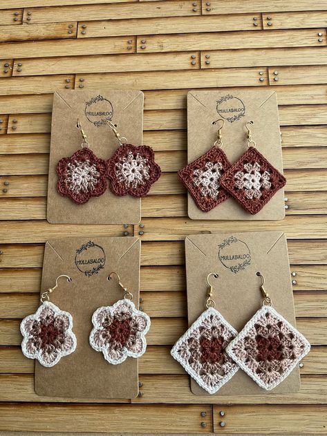 Brown Crochet Earrings Cottagecore With Gold Plated Hook, Boho Brown and Cream Cotton Crochet Earrings, Present for Her - Etsy Crochet Hobby, Granny Square Häkelanleitung, Beau Crochet, Confection Au Crochet, Crochet Jewelry Patterns, Crochet Earrings Pattern, Quick Crochet, Crochet Diy, Crochet Design