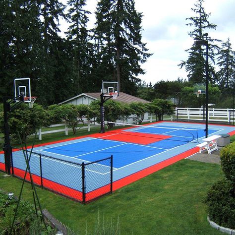 Backyard Tennis Court by Sport Court Southern California Home Tennis Court, Tennis Court Backyard, Backyard With Pool, Outdoor Sports Court, Backyard Court, Home Basketball Court, Basketball Court Backyard, Backyard Sports, Benefits Of Sports