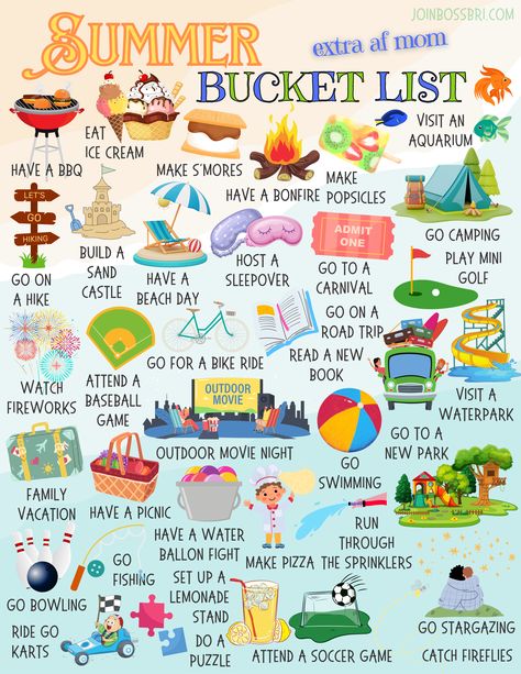 Tons of Ideas to Keep your Kids Busy and Make Memories with Your Family. You will definitely be the EXTRA MOM! Summer Hobbies, Summer Holiday Activities, Ultimate Summer Bucket List, Rich Mom, Nature Projects, Summer Fun For Kids, Hobbies For Kids, Family Fun Night, Fun Summer Activities