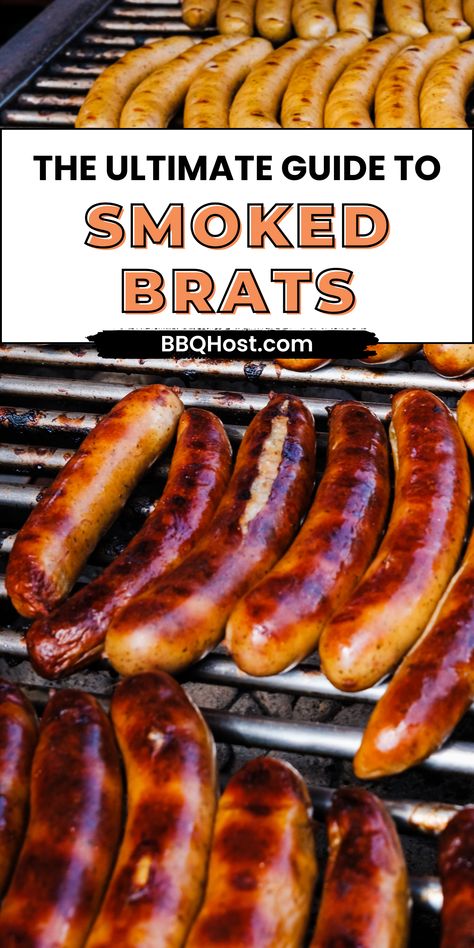 Say goodbye to dry, bland brats! Discover the secrets to smoked brats that'll leave you craving more! Master your smoking skills with our mouth-watering recipes and unlock the juiciest brats of your culinary journey! Smoked Brats Electric Smoker, Brats On Smoker, Smoked Bratwurst Recipes, Smoked Beer Brats, Smoked Brats Pellet Grill, Bbq Bratwurst, Beer Bratwurst Recipes, Smoked Brats, Smoked Bratwurst