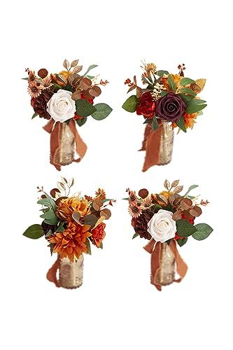 Tall Fall Centerpieces Wedding, Fall Themed Wedding Decor, Small Floral Centerpieces, Diy Wedding Table Centerpieces, Autumn Wedding Centerpieces, Burnt Orange Weddings Decorations, Burnt Orange Wedding Flowers, Orange Floral Arrangements, Terracotta Fall Wedding