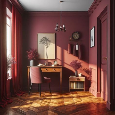 Elevate Your Space: Exploring 2024's Top Paint Trends Palmetto Pink Benjamin Moore, Dark Burgundy Room, Deep Pink Room, Burgundy And Pink Living Room, Deep Pink Walls, Mauve Painted Ceiling, Deep Pink Paint, Fuschia Walls, Pink And Burgundy Bedroom