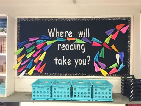 Prek Reading Bulletin Boards, Reading Group Bulletin Board Ideas, Reading Week Bulletin Board Ideas, Reading Intervention Bulletin Boards Ideas, Bulletin Boards For Reading Classroom, First Grade Reading Bulletin Boards, Bulletin Board Ideas For Reading Teacher, Reading Mural Ideas, Reading Corner Bulletin Board Ideas