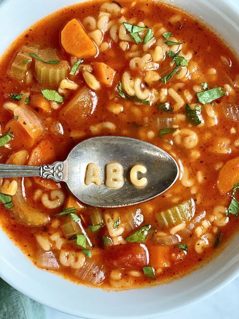 Vegetable Alphabet Soup, Easy Alphabet Soup, Alphabet Pasta Recipes, Alphabet Soup Art, Alphabet Soup Recipe, Abc Soup, Kids Soup, Alphabet Pasta, Lipton Soup