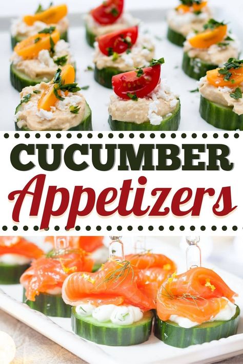 These cucumber appetizers are light, refreshing, and delicious! Make cucumber bites, mini-sandwiches, and cucumber bruschetta for your next party, and your guests will thank you. Cucumber Cracker Appetizer, Cucumber Boursin Appetizer, Apps With Cucumber, Cucumber Canapes Ideas, Cucumber Finger Food, Cucumber Hors D’oeuvres, Cucumber Sliders, Cucumber Bruschetta, Appetizers Cucumber