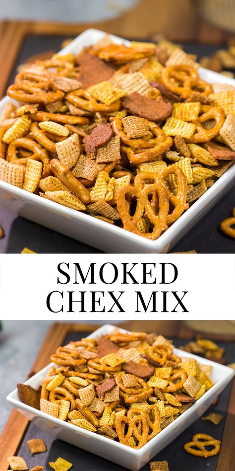 Smoked Chex Mix | Spicedblog Smoked Snack Mix Recipes, Homemade Chex Mix, Cheesy Crackers, Bite Size Food, Watching Football, Chex Mix Recipes, Amazing Appetizers, Hanging With Friends, Appetizer Bites