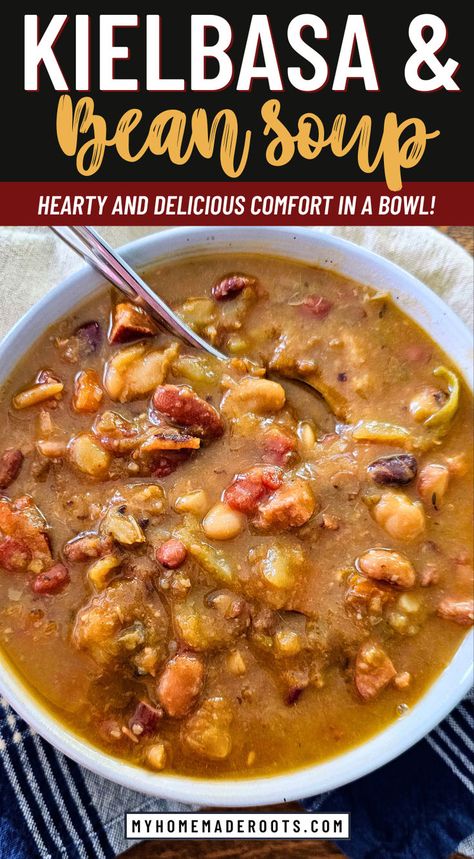 Warm up with this hearty Kielbasa and 15-Bean Soup! Packed with rich flavors from smoked sausage, tender beans, and a medley of savory spices, this comforting soup is perfect for cozy dinners. Easy to make and full of wholesome ingredients, it’s a family favorite that’s sure to satisfy. #KielbasaSoup #BeanSoup #ComfortFood #HeartyMeals #HomemadeSoup #WinterRecipes #HomesteadCooking Easy Sausage Soup Recipes, German Bean Soup, Bean Soup Crockpot, German Soup, Sausage Crockpot Recipes, Smoked Kielbasa, Kielbasa Soup, Indulgent Recipes, Homesteading Life