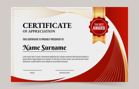 Cute Certificate Templates, Certificate Frame Design, Certificate Design Ideas, Professional Certificate Design, Red Template, Education Graduation, Certificate Model, Certificate Layout, Creative Logo Design Art