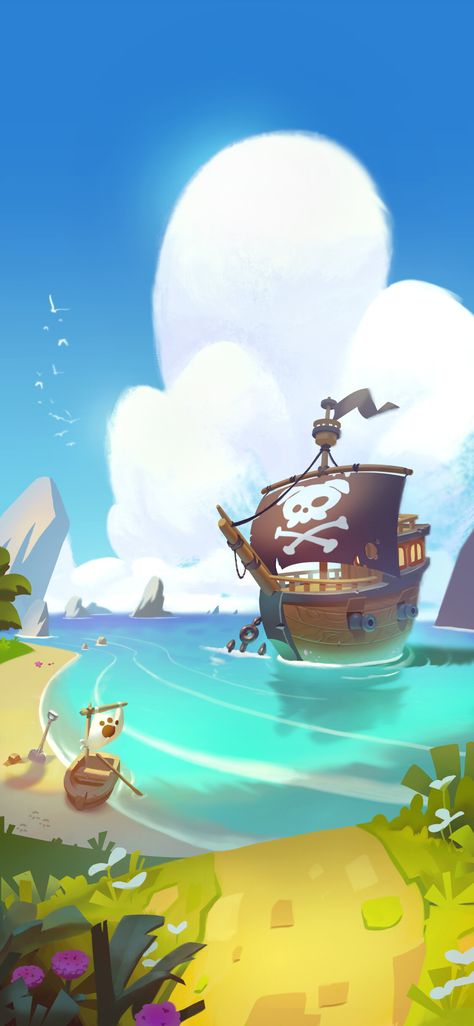 ArtStation - Pirate Bay, Annika Maar Pirate Environment Concept Art, Pirate Illustration Concept Art, Pirate Background, Bear Background, Pirate Illustration, Pirates Illustration, Pirate Cartoon, Pirate Ship Art, Chalk Ideas