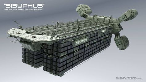 concept ships: Sisyphus Semi-Automated container ship by Chris Kuhn Cargo Spaceship, Space Fleet, Space Ships Concept, Container Ship, Space Engineers, Sci Fi Spaceships, Space Ship Concept Art, Starship Concept, Starship Design