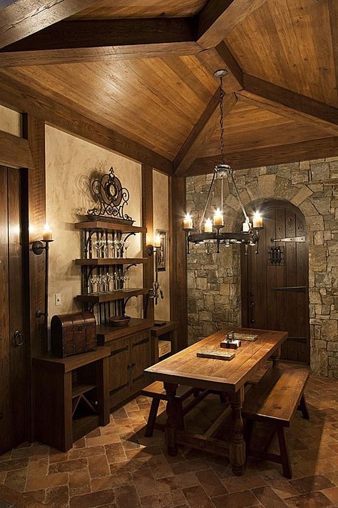 Craftsman Wine Cellar - Found on Zillow Digs. What do you think? Dnd Room Ideas, Medieval Interior, Dnd Room, Medieval Home Decor, Tuscan Bathroom, Dungeon Room, Casa Hobbit, Medieval Decor, Fantasy Rooms