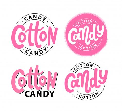 Cotton candy. lettering logo set Premium... | Premium Vector #Freepik #vector #logo #hand #template #text Candy Logo Design Ideas, Cotton Candy Logo, Candy Logo Design, Candy Branding, Logo Candy, Hand Template, Candy Letters, Sweet Logo, Candy Logo