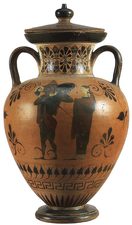 Hermes-Moschophoros. Black-figure amphora. Attic. By the Swing Painter. Clay. 540—530 BCE.  Inv. No. Б. 2065. Saint Petersburg, The State Hermitage Museum Oinochoe Vase, Villa Kerylos, Historic Ceramics, Ancient Vase, Castle Museum, Ancient Greek Pottery, Greek Heroes, Istoria Artei, Ancient Greek Art