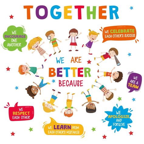 PRICES MAY VARY. 【TEAM TOGETHER DECALS】---These inspiring quote sticker made of 12 lovely partners 7 motivational phrases .it can create a positive atmosphere that will inspire the each other become more strong, brave and so on. 【DECORATION SCENES】--- This colorful cartoon teamwork wall decal are perfect for school decoration! It’s a great window cling or wall decal. Children’s room, classroom, kindergarten, nursery,door, blackboard,or school open party area are also great place to decorate . 【E Montessori, Pre K Wall Decor, Kindergarten Wall Decor, Classroom Quotes For Wall, School Wall Decoration Ideas, Church Nursery Ideas Decor, Wall Art For School, School Invitation Card, Wall Art For Classroom