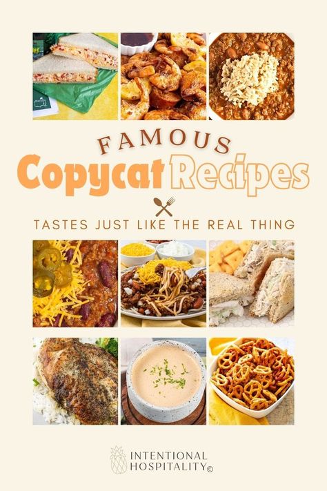 A collage of famous copycat recipes featuring sandwiches, soups, and delicious snacks that taste just like the original. Texas Roadhouse Herb Crusted Chicken, Herb Crusted Chicken, Mustard Pretzels, Restaurant Recipes Famous, Texas Recipes, Store Bought Snack, Restaurant Meals, Zuppa Toscana Soup, Toscana Soup