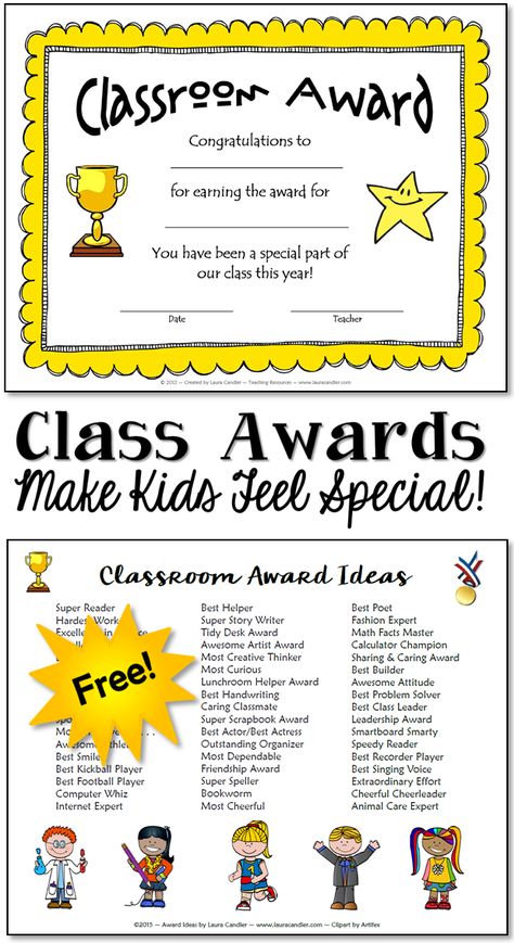 Classroom Awards Make Kids Feel Special! Read this post to download free classroom award certificates and discover tips for managing a classroom awards program. Classroom Cleaners, Classroom Awards Certificates, Classroom Awards, Class Awards, Pre K Graduation, School Awards, Award Ideas, Preschool Graduation, Student Awards