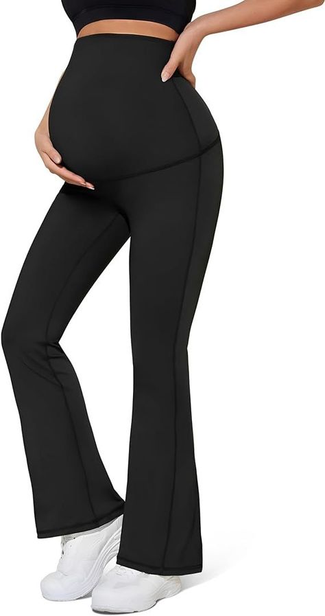 Maternity Flare Leggings Over The Belly - Buttery Soft Pregnancy Bell Bottom Pants for Lounge Yoga Casual Bell Bottom Pants, Flare Leggings, Casual Black, Bell Bottom, Amazon Women, Bell Bottoms, Clothing Store, Top Styles, Fashion Branding