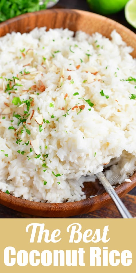 Coconut Rice Pineapple, Coconut Rice Recipe Easy, Rice Made With Coconut Milk, Crockpot Coconut Rice, Coconut White Rice, Tropical Rice Recipes, Polynesian Rice Recipe, Cream Of Coconut Recipes, Cocunut Rice