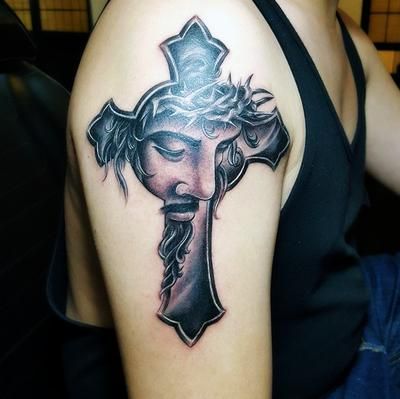 Jesus Cross Tattoo by hassified Jesus Christ Tattoo, Jesus Tattoo Design, Tato Maori, Canvas Tattoo, Christ Tattoo, Cross Tattoos For Women, Cross Tattoo For Men, Cross Tattoo Designs, Jesus Tattoo