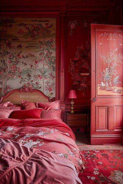 Red Bedroom Ideas, Red Headboard, Red Bedroom Design, Nyc Rooms, Red Bedroom, Trending Paint Colors, Cozy Fall Bedroom, Room Vibes, Future Bedroom