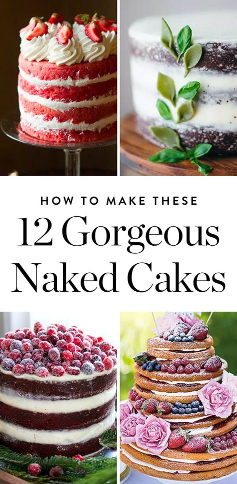 Ditch the Copious Frosting with These 12 Gorgeous Naked Cakes via @PureWow Patisserie, Essen, Chocolate Bridal Shower Cake, No Icing Birthday Cake, No Frosting Cake Ideas, Naked Chocolate Cake Decoration, Naked Cakes Birthday, Naked Cake Decorating Ideas, Naked Cakes Wedding