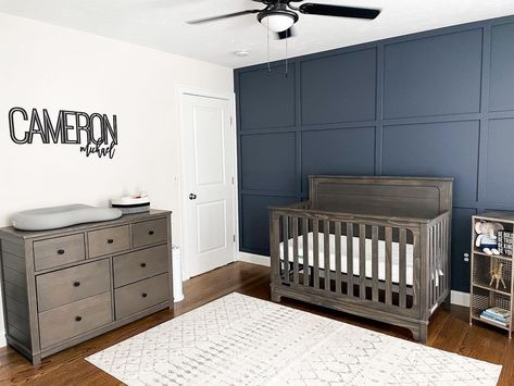 Haley Simao on Instagram: “This $100 weekend project brought this whole room to life!! Swipe to see the before 😬 Did I inspire you?! I have been wanting to do this in…” Baby Boy Accent Wall, Kids Room Accent Wall Boy, Toddler Boy Accent Wall, Navy Blue Accent Wall Nursery, Teen Boy Accent Wall, Toddler Accent Wall, Toddler Room Accent Wall, Kids Accent Wall Boys, Blue Accent Wall Nursery