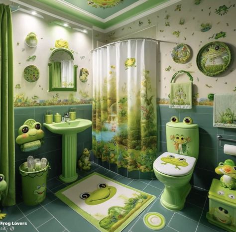 Fairy Themed Bathroom, Frog Themed Bathroom, Frog Themed Room, Frog Room Ideas, Frog Bedroom, Frog Bathroom, Frog Theme, Green Rooms, Room Themes