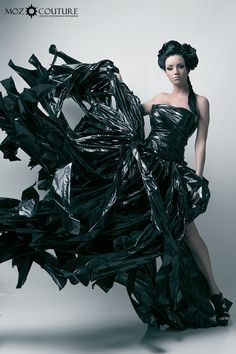 Trash Bag Dress, Dress Fashion Photography, Edgy Photography, Fashion Photography School, Trash Fashion, Recycled Dress, Plastic Dress, Paper Dress, Fashion Photography Poses