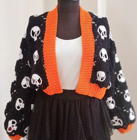 Crochet Crop Cardigan, Crochet Cardigan Granny Square, Black Crochet Cardigan, Cardigan Granny Square, Halloween Cardigan, Calm Room, Granny Square Cardigan, Cardigan Handmade, Square Cardigan