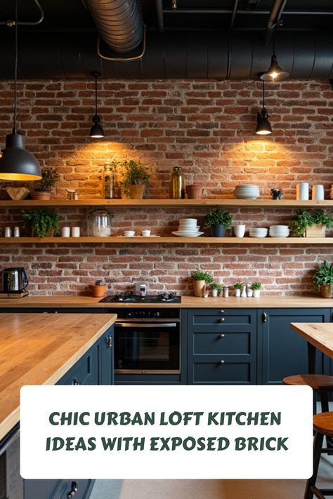 Kitchen Ideas Exposed Brick, Urban Chic Kitchen, Brick Splashback Kitchen, Kitchens With Brick Walls, Exposed Brick Backsplash Kitchen, Kitchen With Brick, Brick Wall In Kitchen, Exposed Brick Kitchen Backsplash, Indoor Brick Wall Ideas