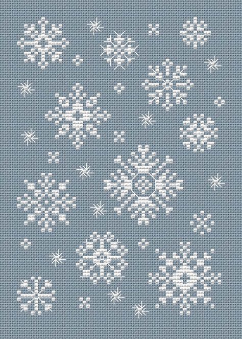 This charming chart for cross stitch or needlepoint by Sue Hillis is a gift to stitchers from 1-2-3-Stitch. I love that the snowflakes are so pretty and are in several sizes. You can stitch just one to be the center of an ornaments or scatter several of the small ones around a dark blue canvas [...] Needlepoint Snowflakes, Snowflake Cross Stitch Pattern, Snowflake Crafts, Snowflake Cross Stitch, Free Cross Stitch Designs, Háčkované Lemy, Cross Stitch Freebies, Needlepoint Stitch, Xmas Cross Stitch