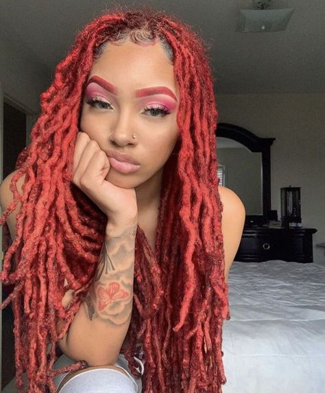 Check out @IRIESHOECLOSET ✨ #dreads #dreadlocs #dreadlocks #locs#dread #dreadlocideas #dreadideas#locideas #dreadstyles #dreadupdos #dreadupdo #updos #updo #dreadhead #dreadqueens #dreadqueen #queen Red Faux Locs, Coloured Braids, Color Locs, Dreadlock Journey, Red Dreadlocks, Beautiful Dreadlocks, Short Locs Hairstyles, Faux Locs Hairstyles, Dreadlock Styles