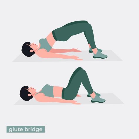 Vector glute bridge exercise woman worko... | Premium Vector #Freepik #vector #fitness-equipment #fitness #gym-illustration #trainer Woman Workout, Sec Plank, Treadmill Interval, Bridge Exercise, Tricep Press, Abdominal Stretches, Tuesday Workout, Exercise Images, Wrist Exercises