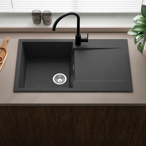 Composite Sink Kitchen, Black Drop In Kitchen Sink, Amsterdam Kitchen, Pebble Kitchen, Kitchen Sink Black, Black Composite Sink, Kitchen Basin, Contemporary Kitchen Sinks, Small Kitchen Sink